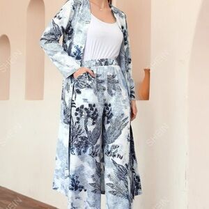 Blue and white pant set